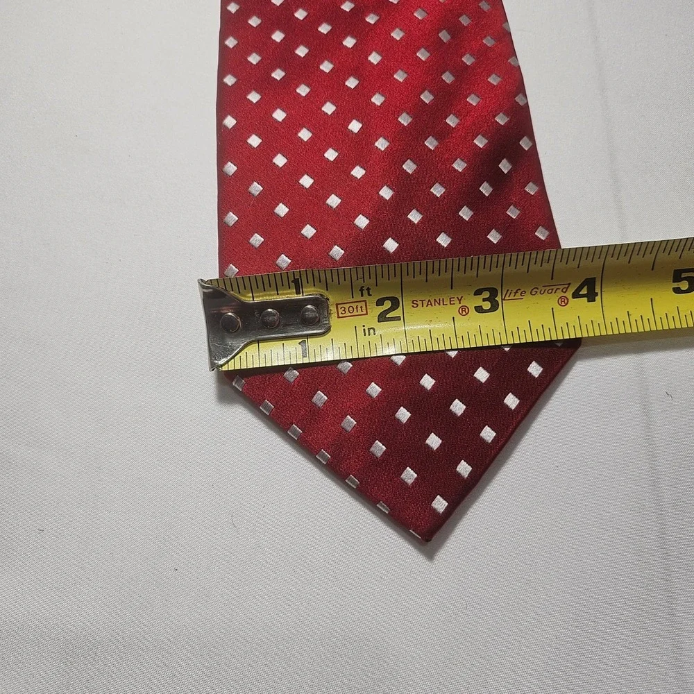 Luca Massei Red Silver Square Geometric Silk Tie Handmade Mens Necktie